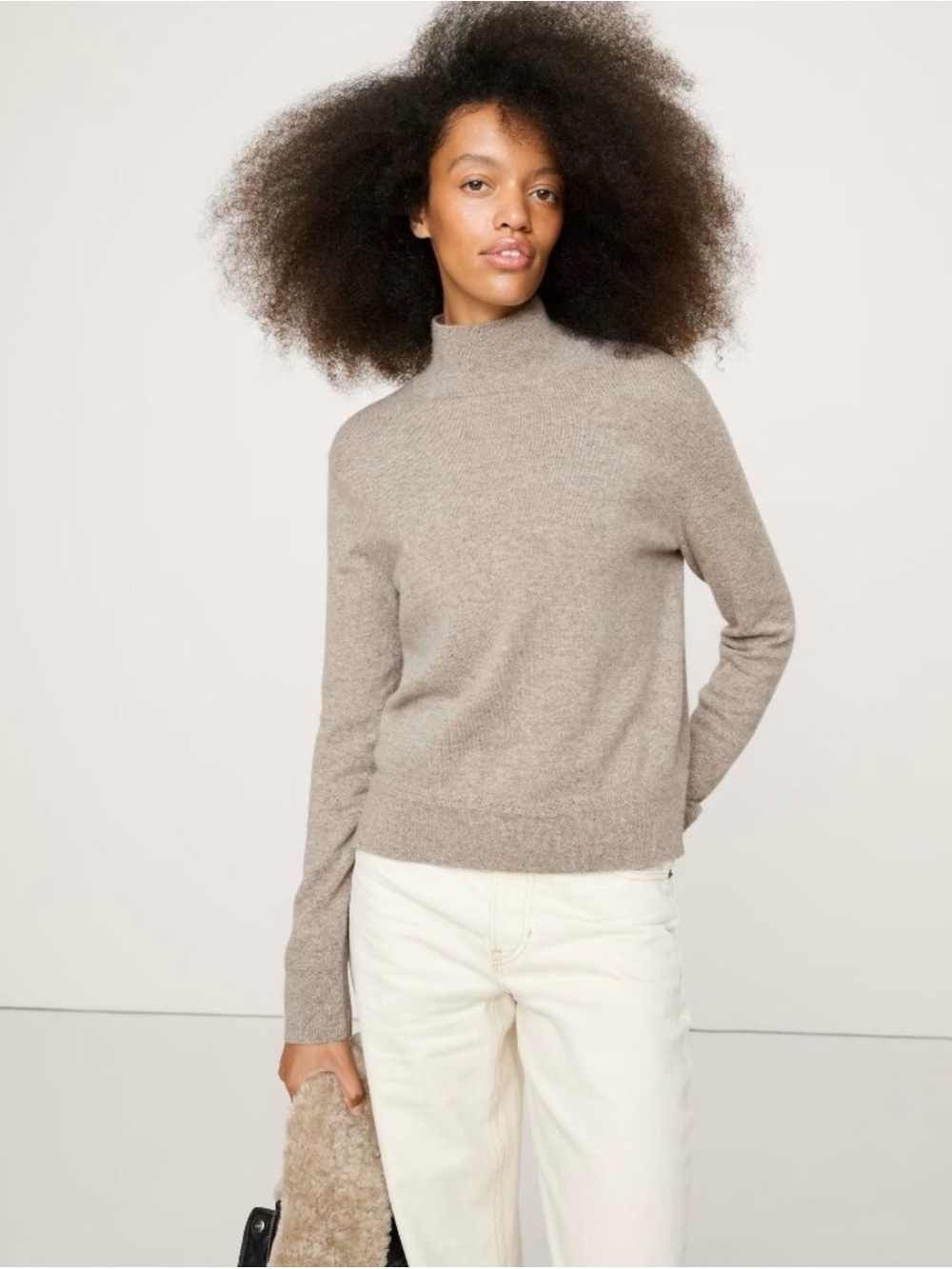 Banana Republic 100% Cashmere Beige Mock Neck Women's Sweater Size Large